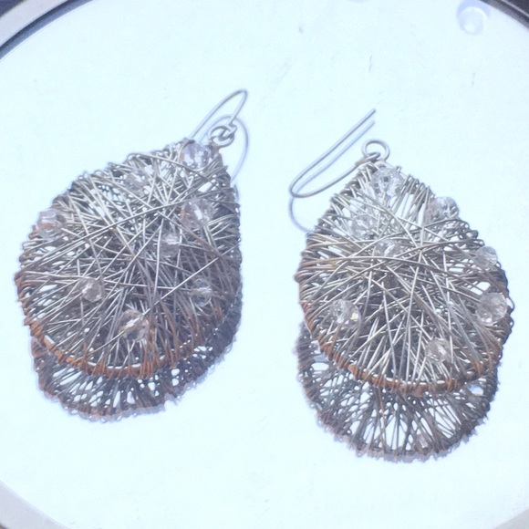 Silver entwined wire-web-like Earrings - Picture 2 of 5